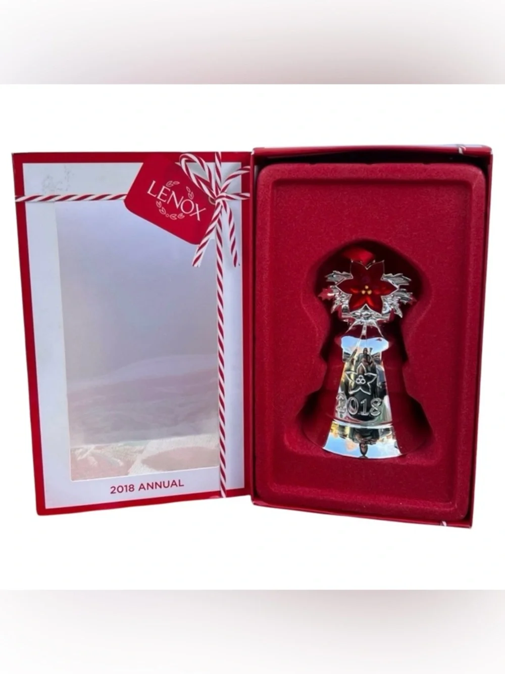 LENOX 2018 Christmas Ornament Song Musical‎ Silver Bell Poinsettia Annual Steiff